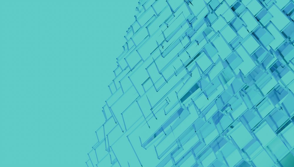 Three-dimensional abstract structure of transparent glass squares