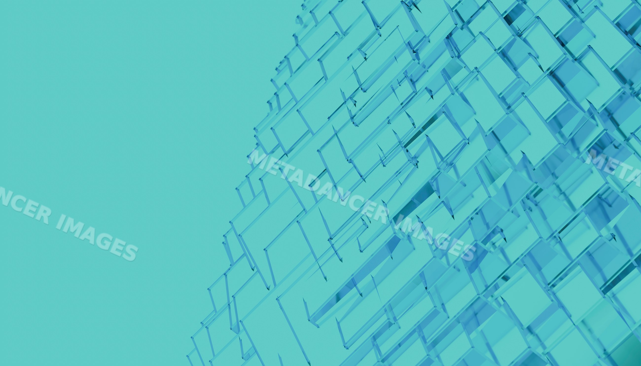 Three-dimensional abstract structure of transparent glass squares