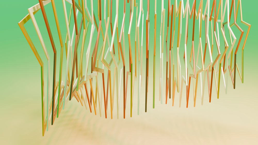 Abstract 3d orange and cream zigzag geometric shapes