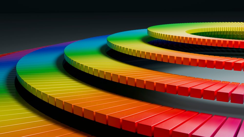 Concentric 3d rings with rainbow gradient in digital illustration
