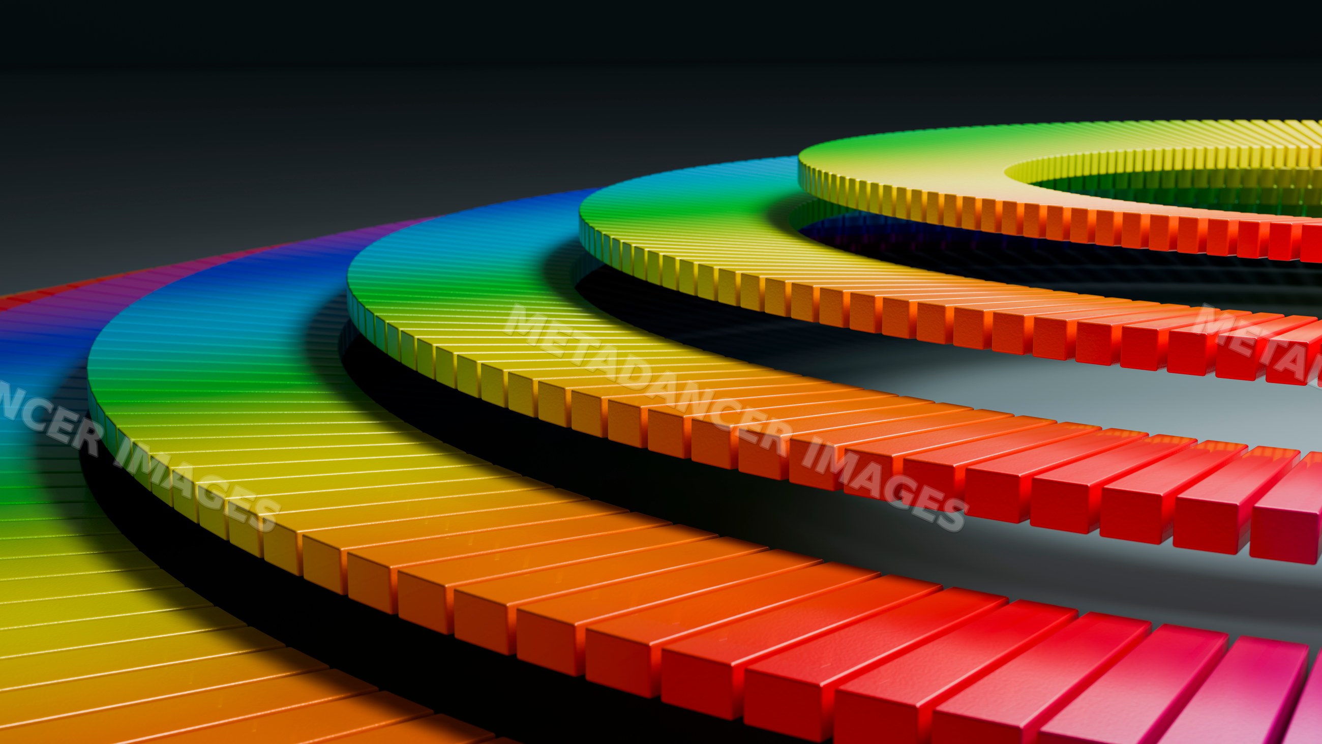 Concentric 3d rings with rainbow gradient in digital illustration