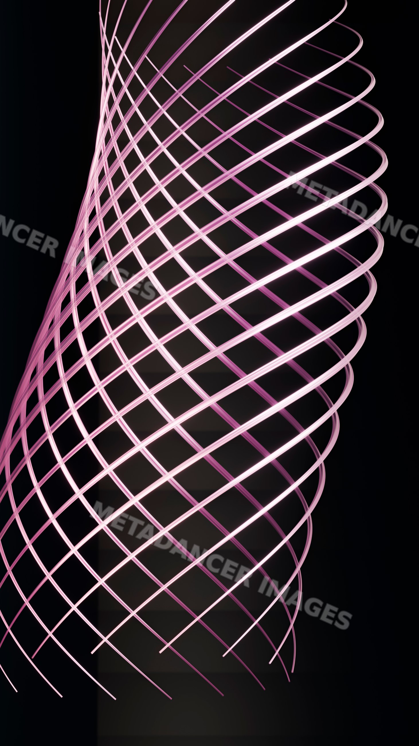Abstract spiral of pink glowing light trails on dark background