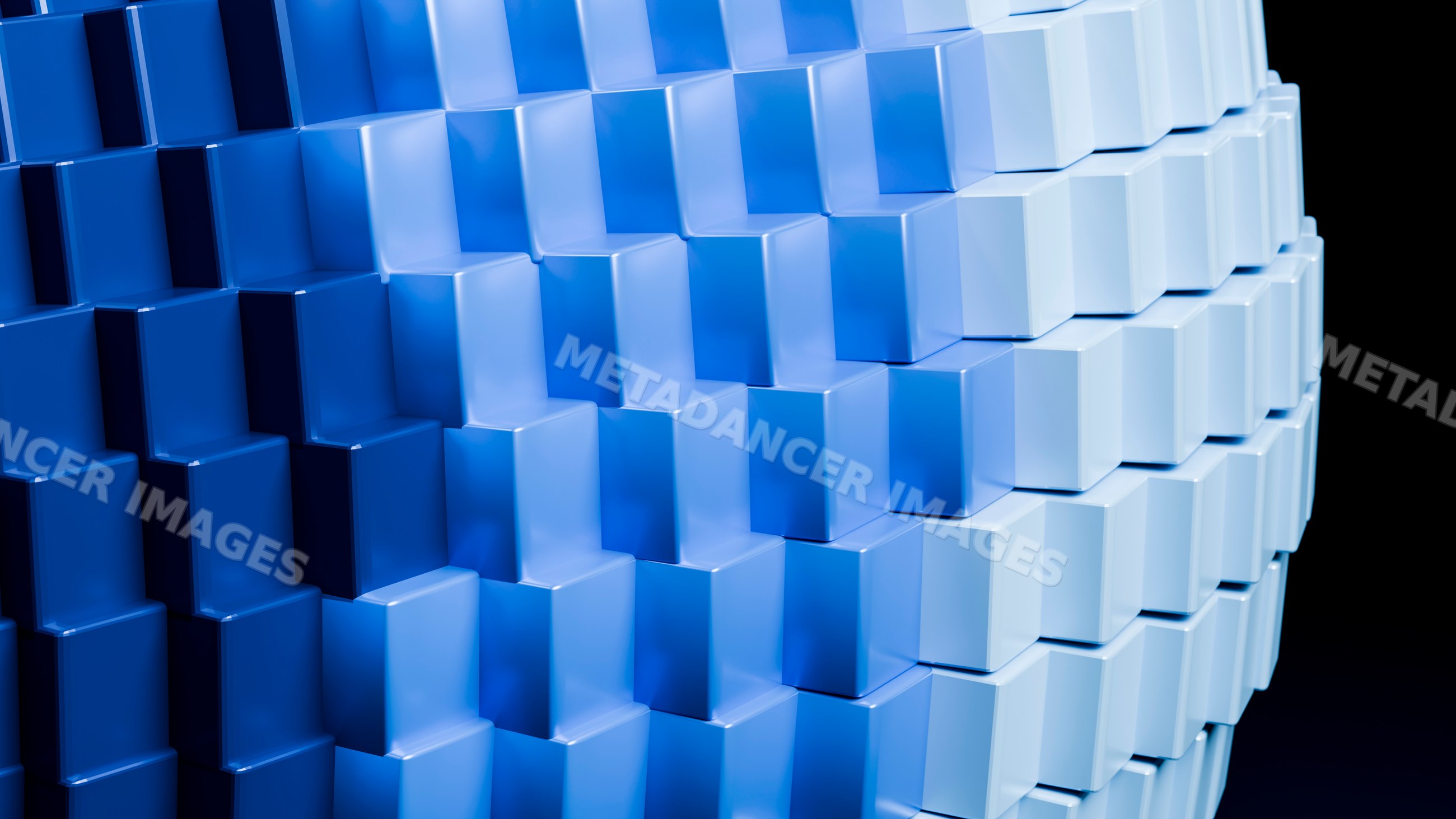 Blue three-dimensional cubes arranged in digital geometric pattern