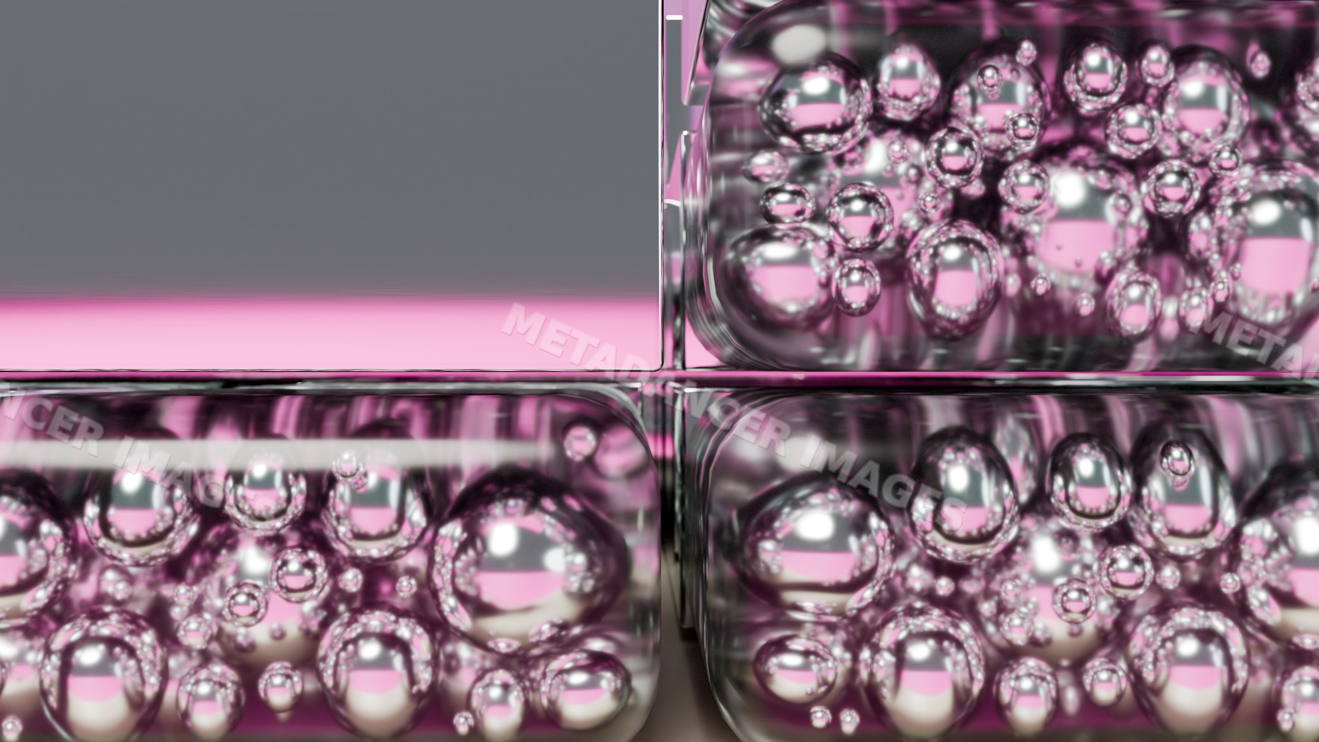 Close-up of transparent plastic bubble wrap with pink reflections