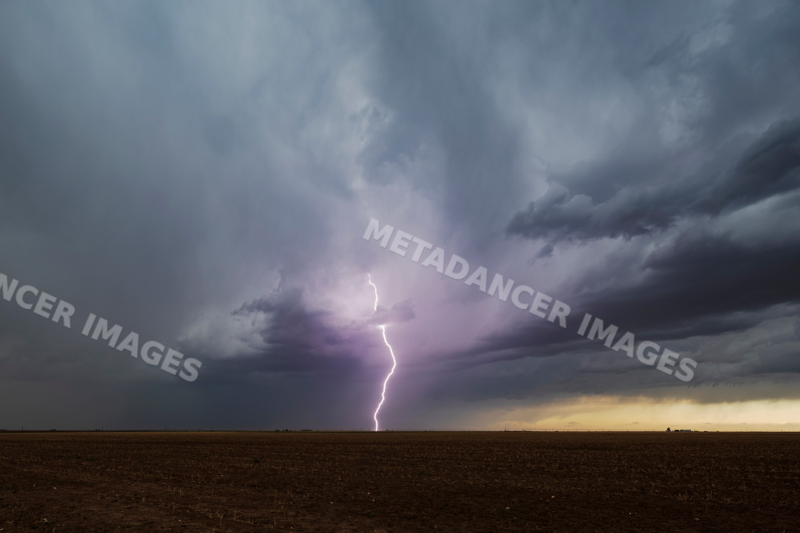 Lightning Strike over storm clouds on plains near floydada texas