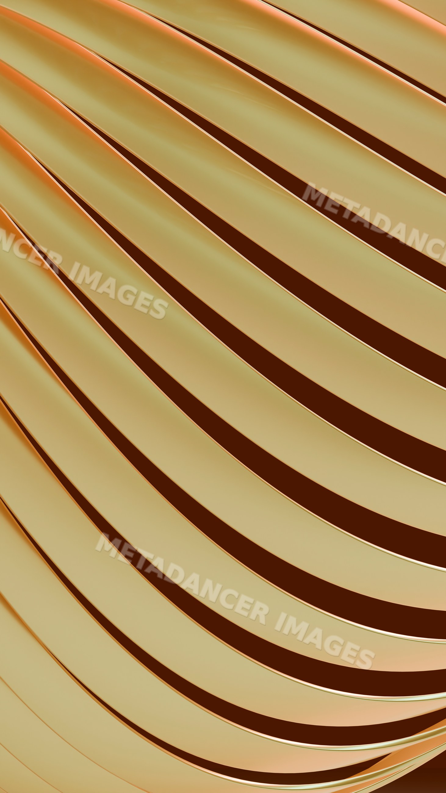 Abstract flowing golden metallic ribbons forming smooth curved pattern