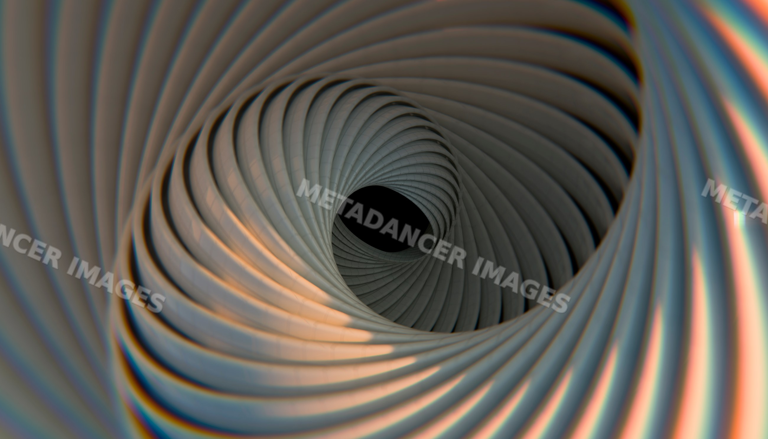 Digital 3d rendering of an abstract spiral tunnel with concentric