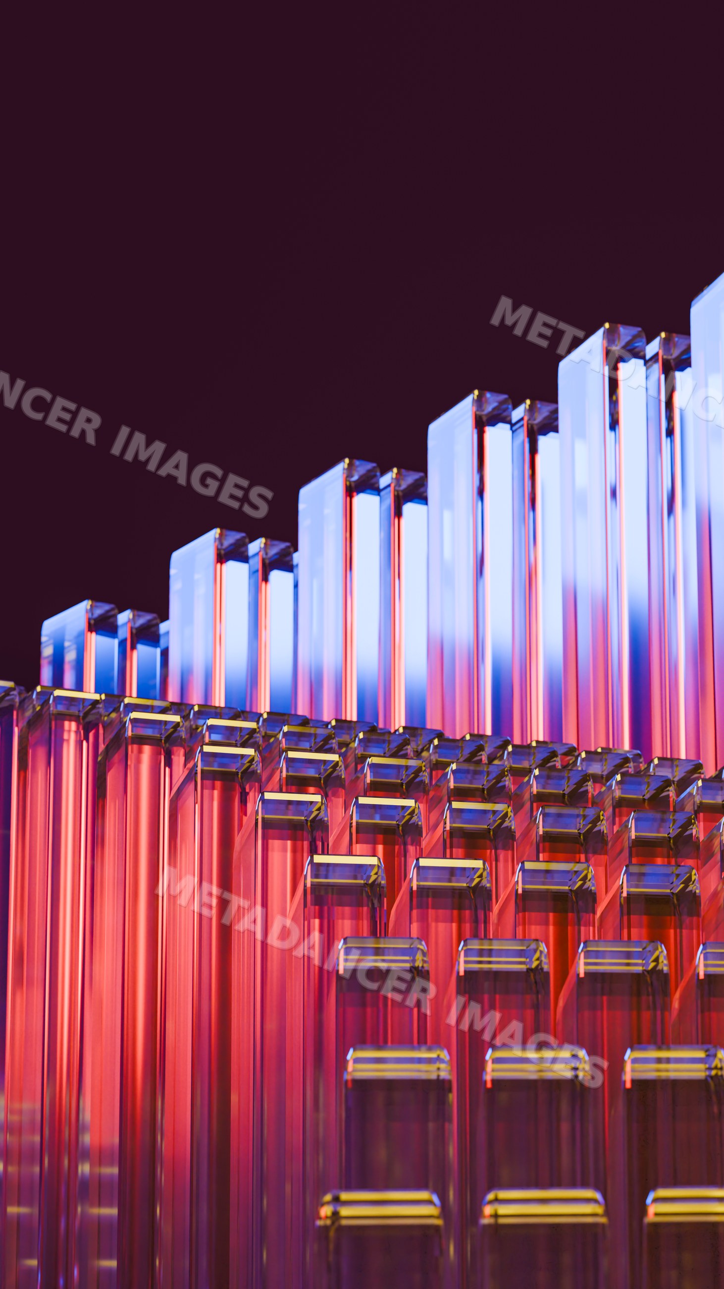 Abstract symmetrical colored glass bar installation