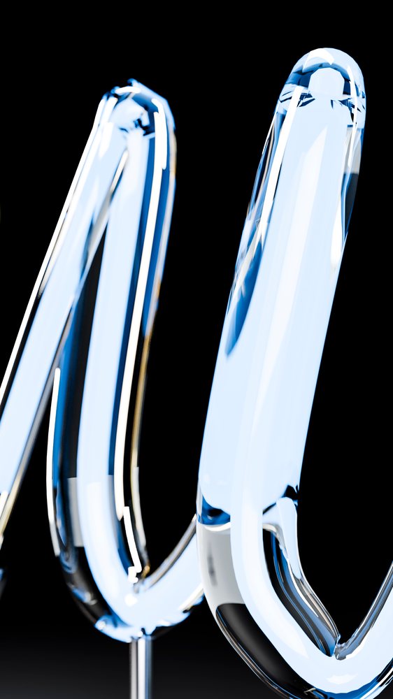 Curved blue neon glass tubes glowing brightly on black background