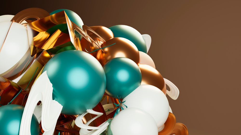 Abstract 3d cluster of metallic spheres in digital art style