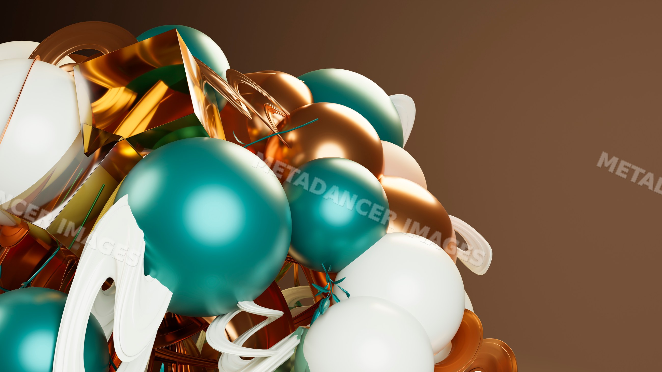 Abstract 3d cluster of metallic spheres in digital art style