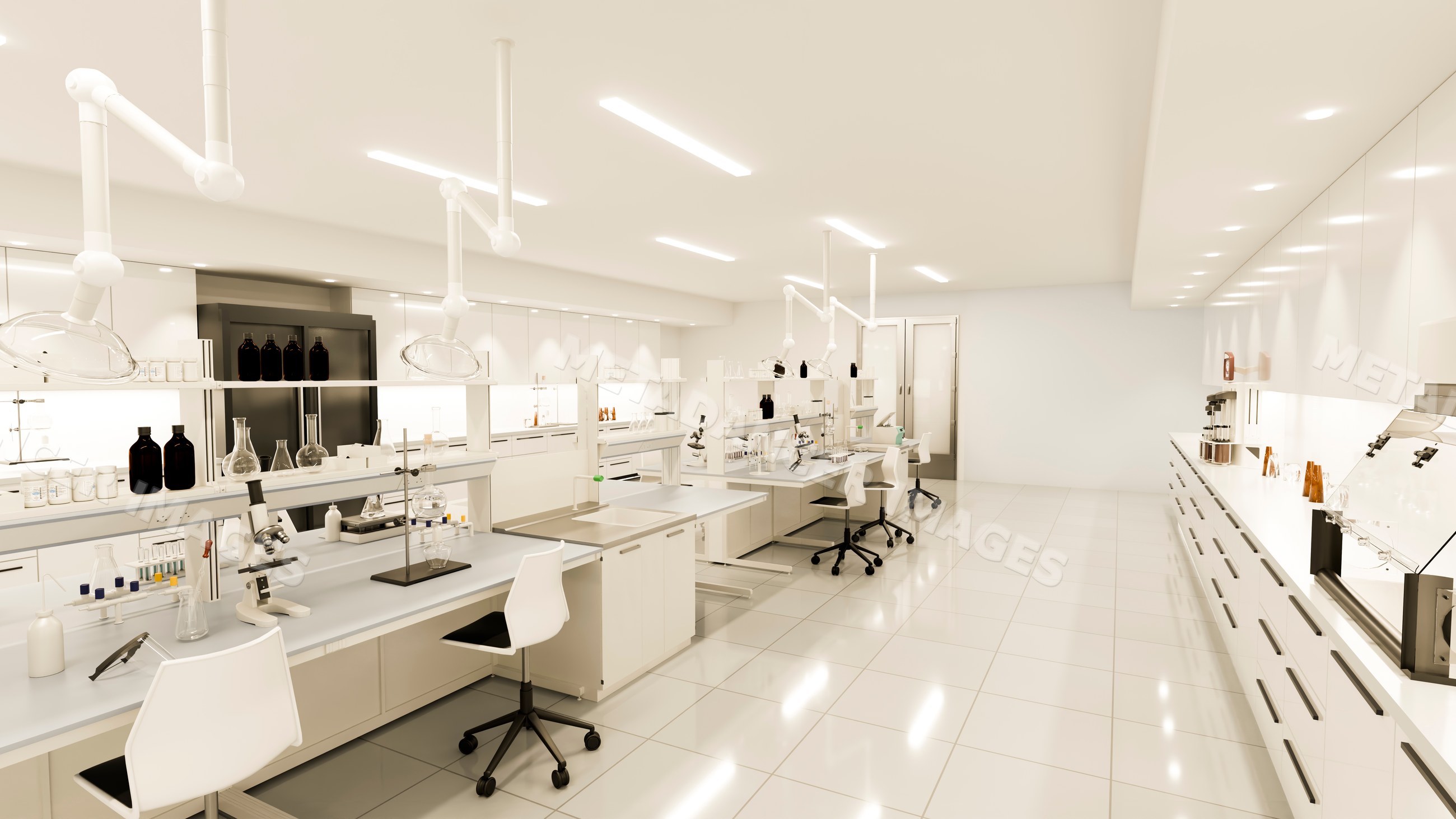 Modern laboratory with microscopes and scientific equipment