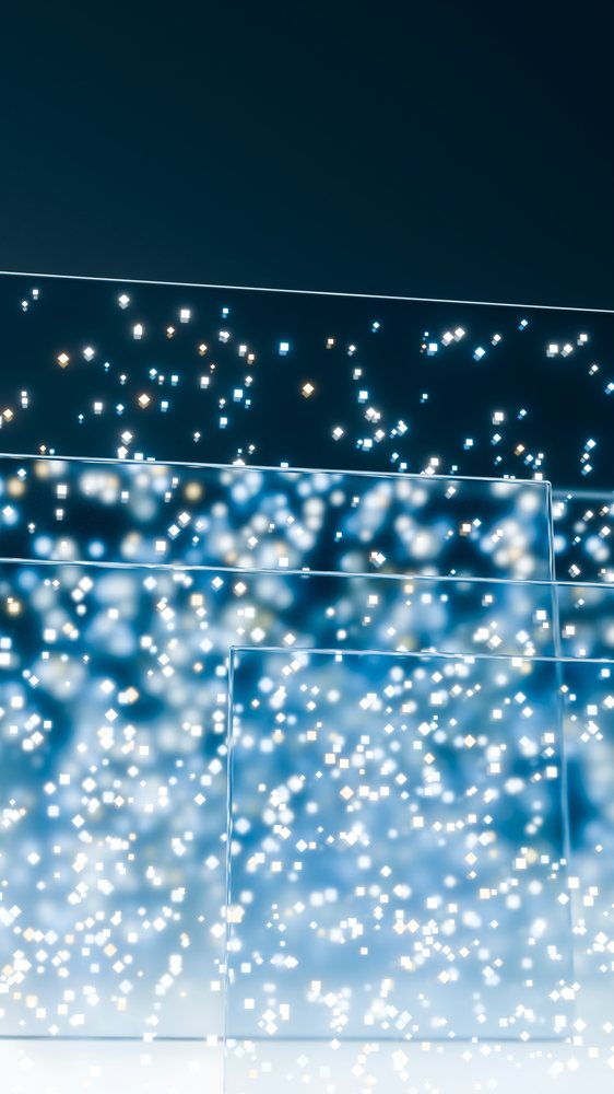 Abstract digital display with glowing square light particles