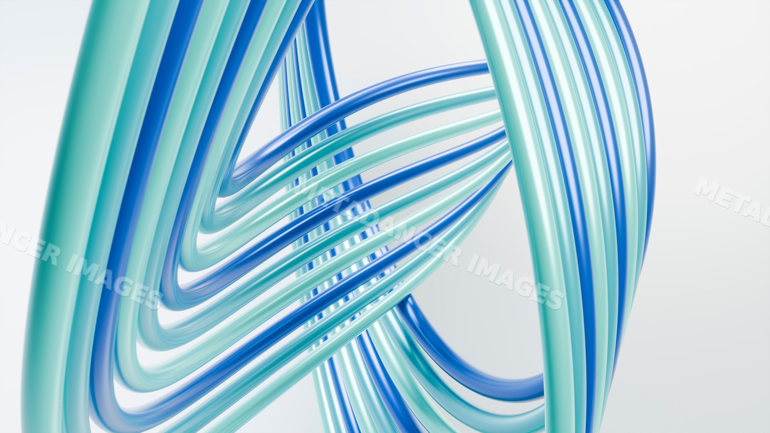 Blue and turquoise flowing 3d abstract curves digital illustration