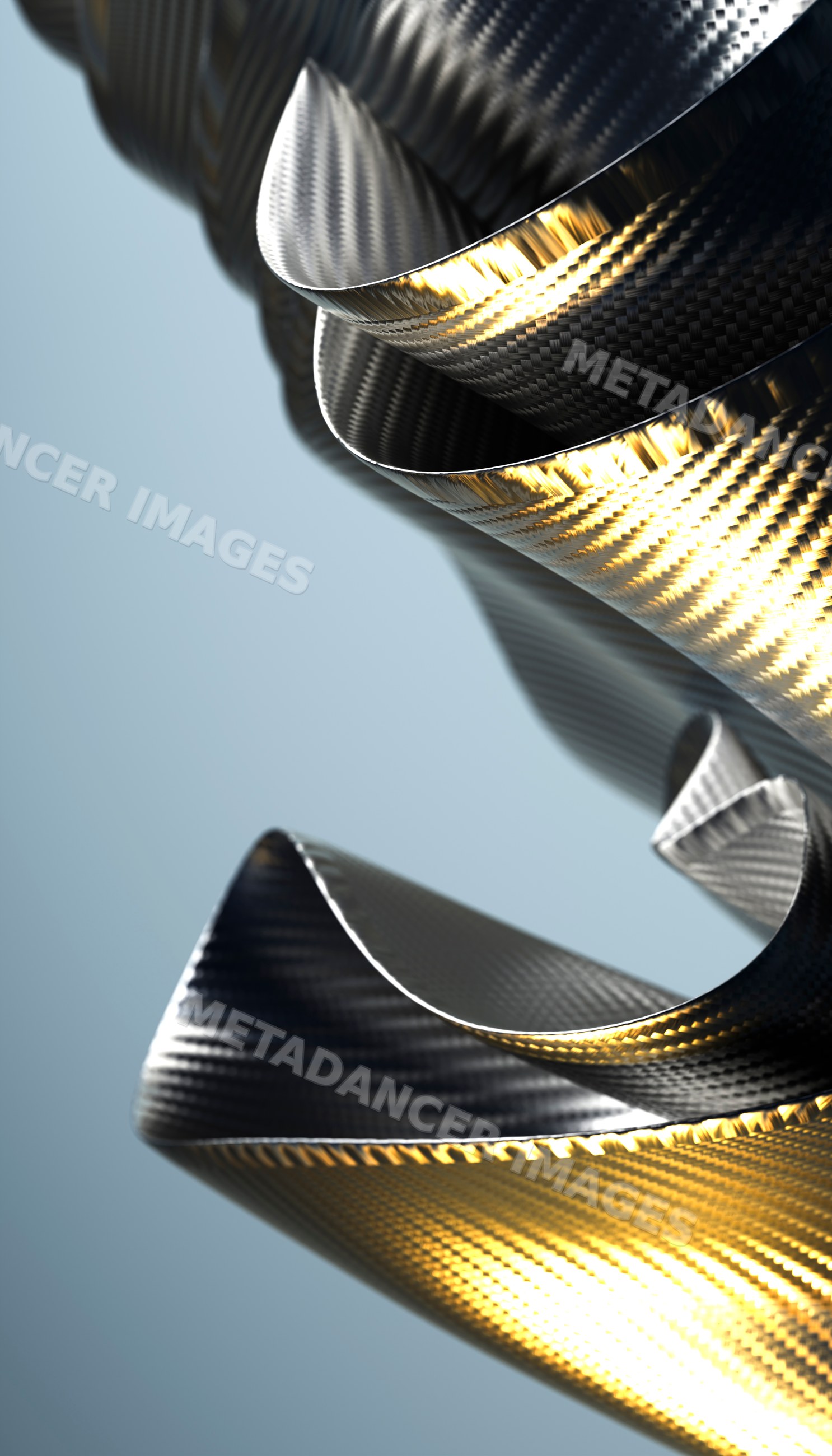 Curved carbon fiber sheets with detailed woven texture and light