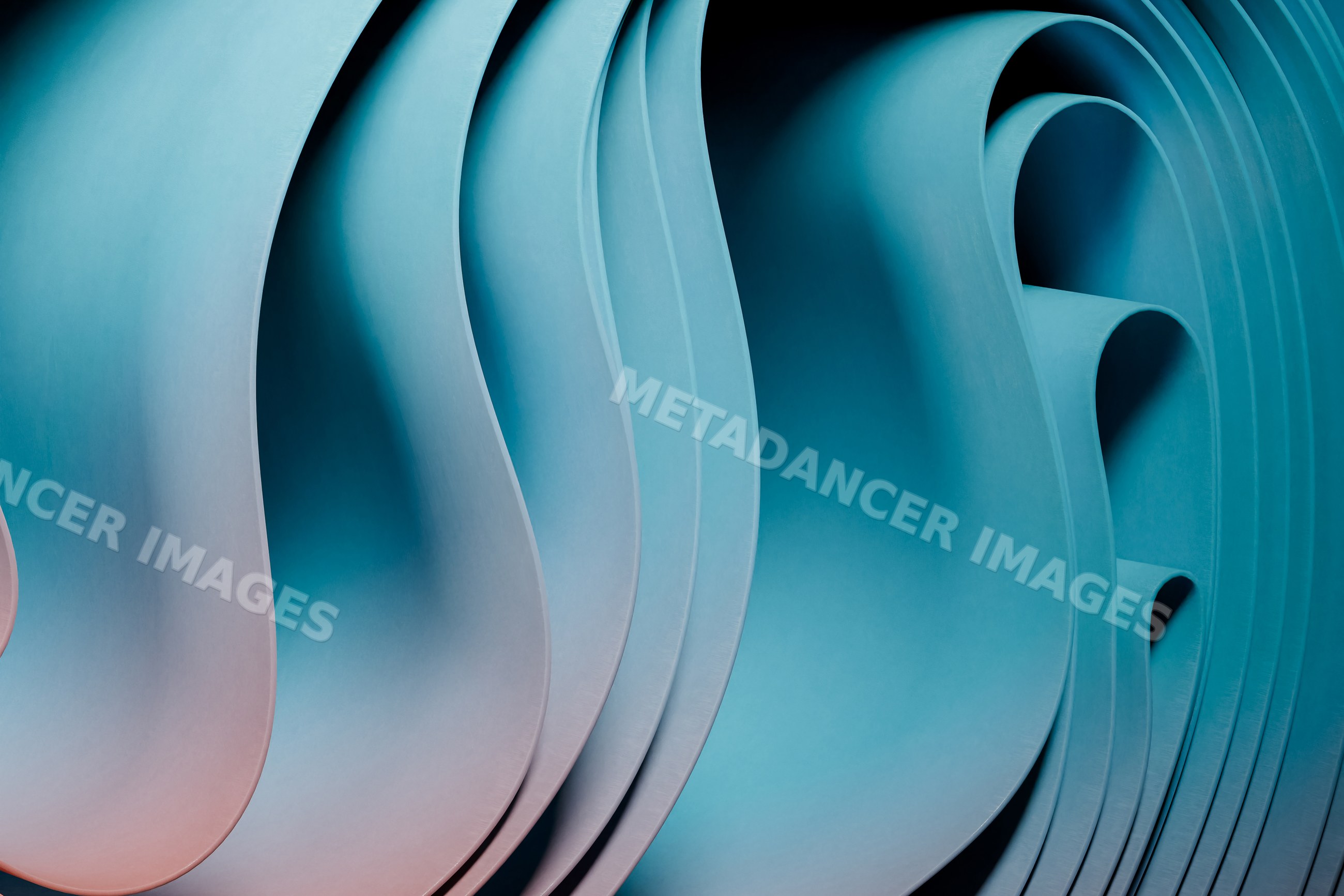 Abstract render of curved layered shapes with blue gradient
