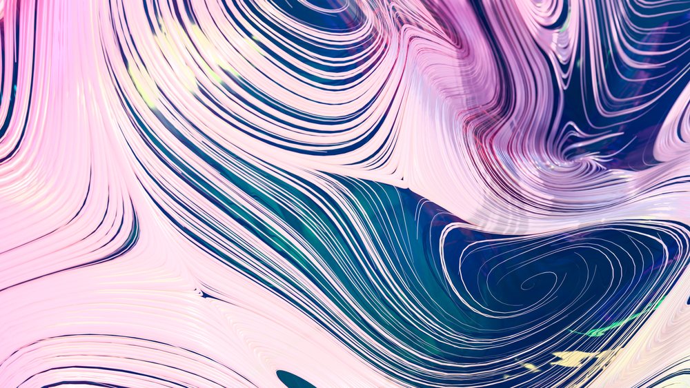 Abstract digital art with swirling pink and navy blue fluid lines