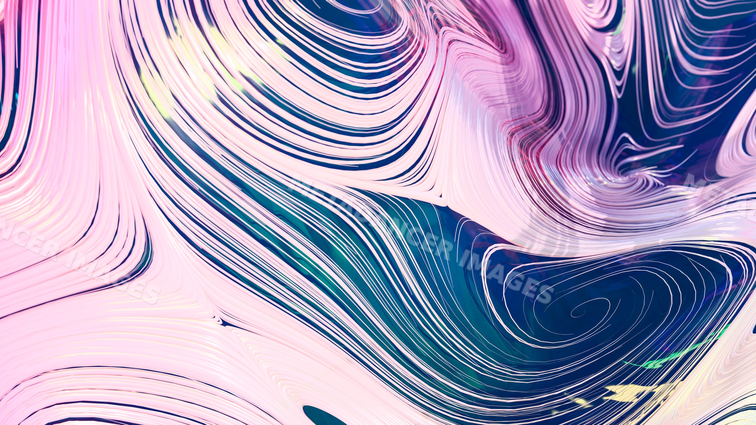 Abstract digital art with swirling pink and navy blue fluid lines