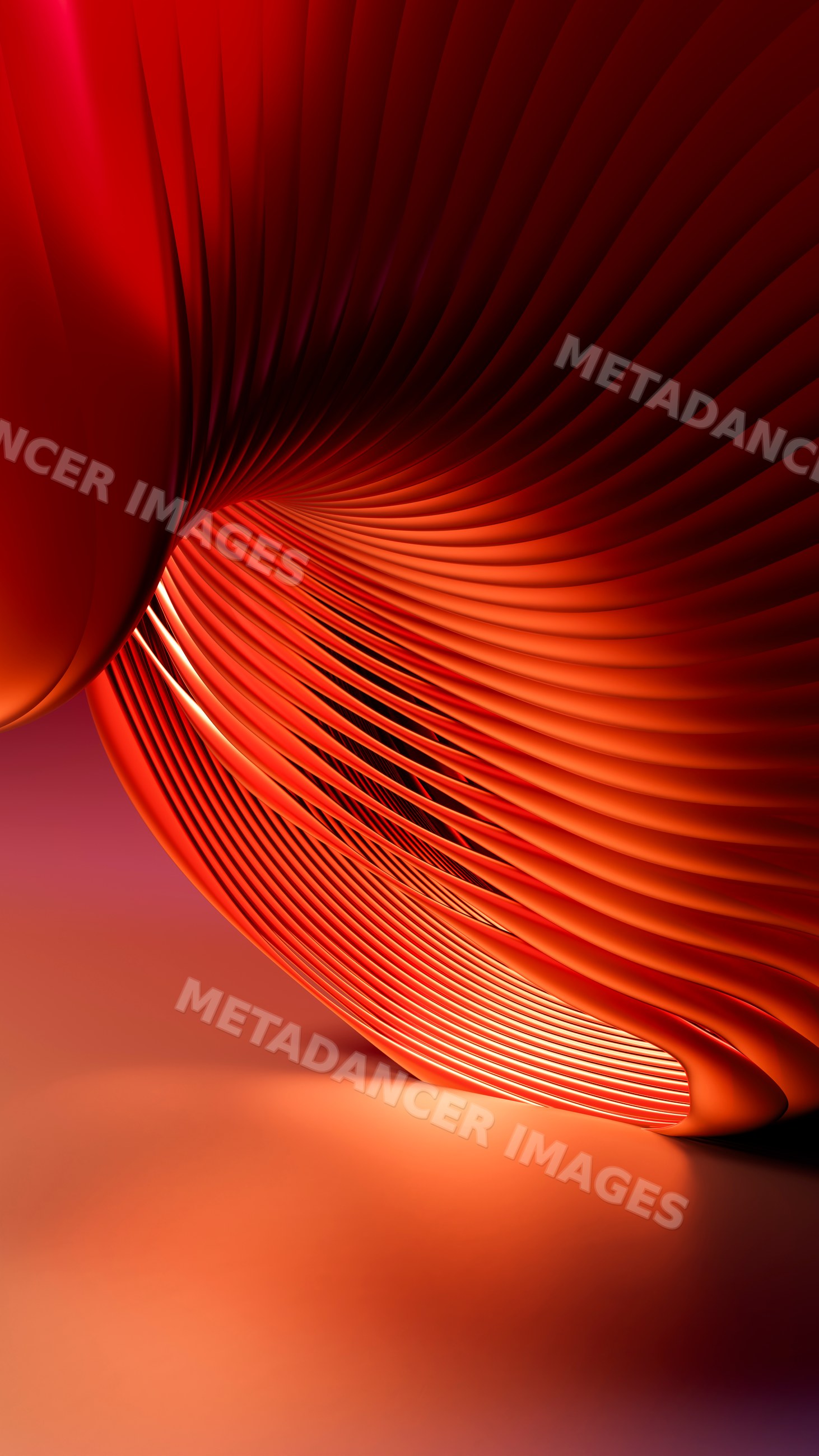 Abstract red and orange curved wave pattern 3d illustration