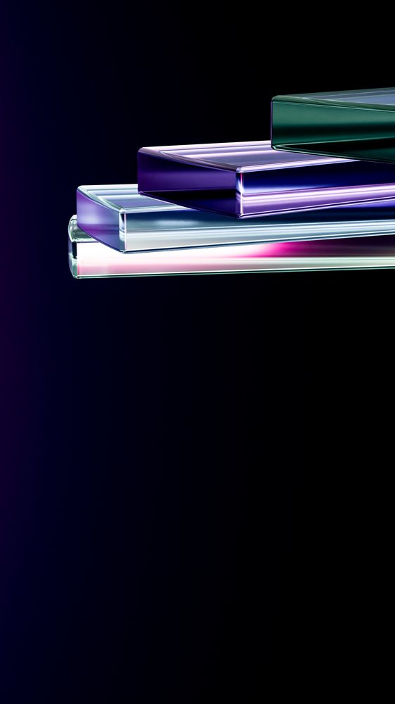Stacked colored transparent glass blocks with vibrant reflections