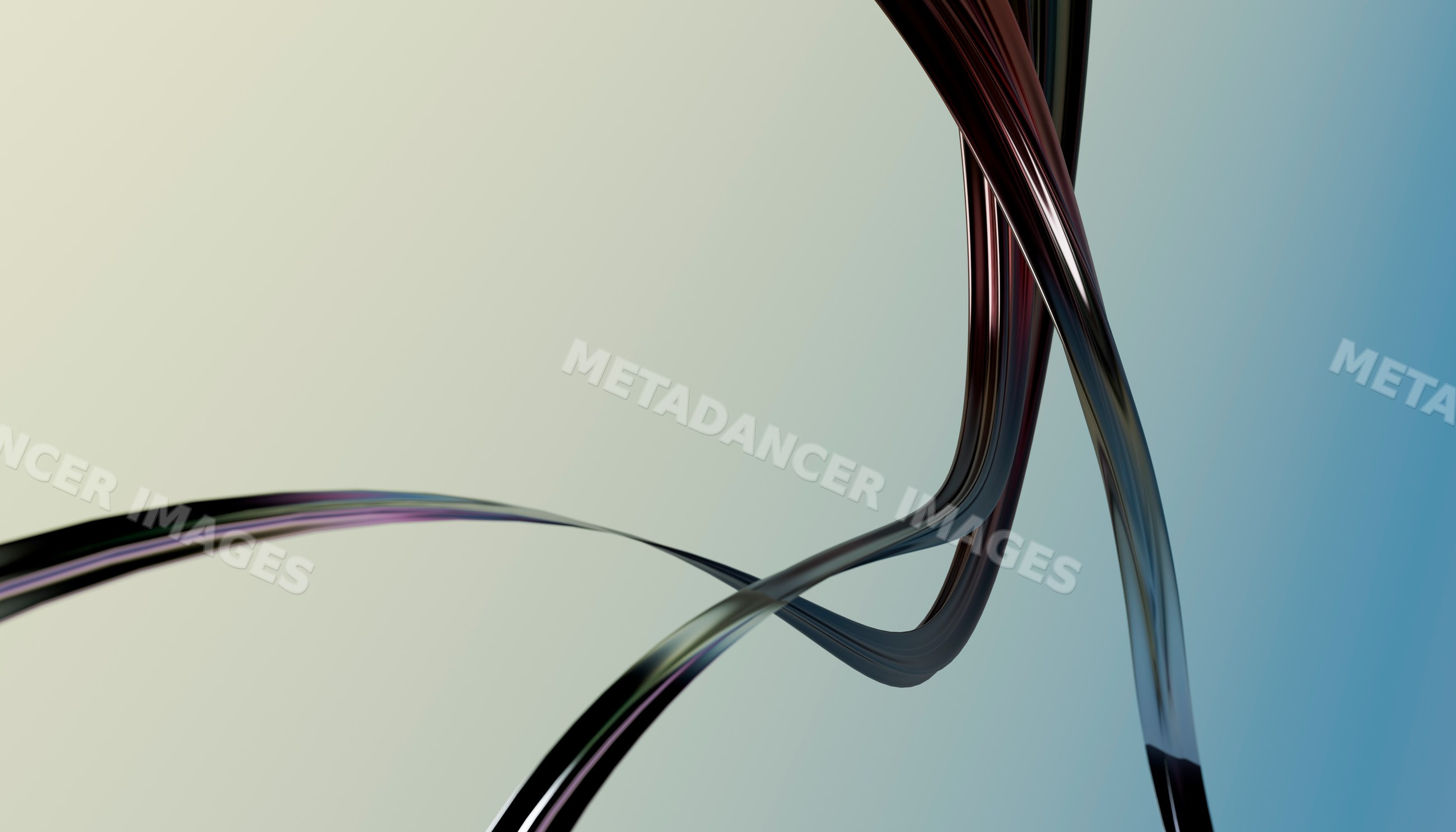 Abstract curved metallic ribbons flowing against gradient background