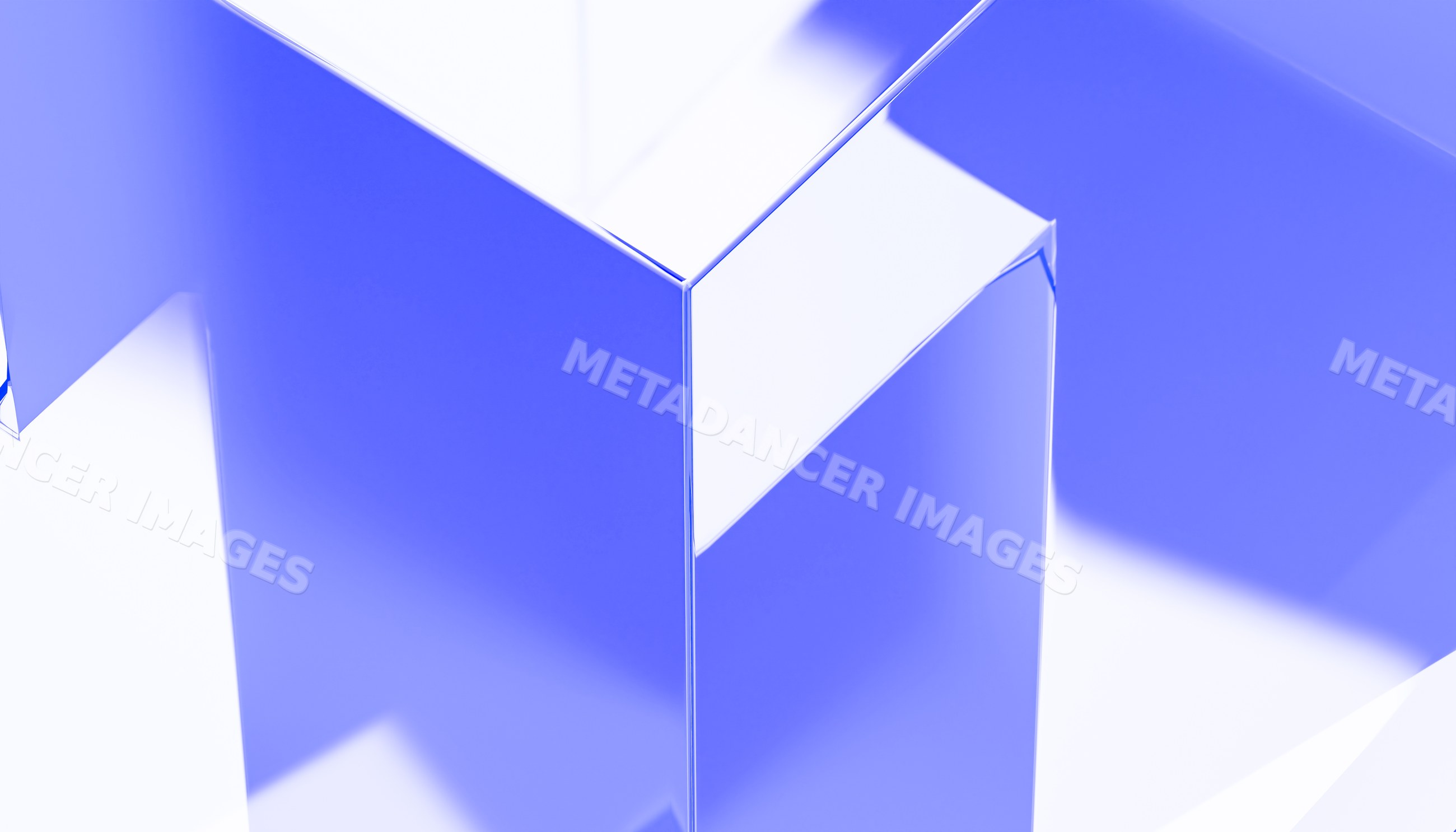 Abstract geometric render with blue and white shapes and reflections