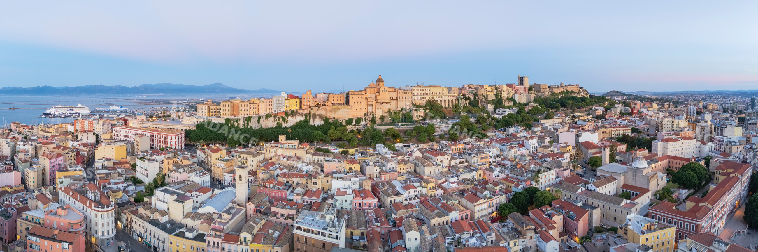Cagliari's Stampace District and historic Citadel overlooking harbor