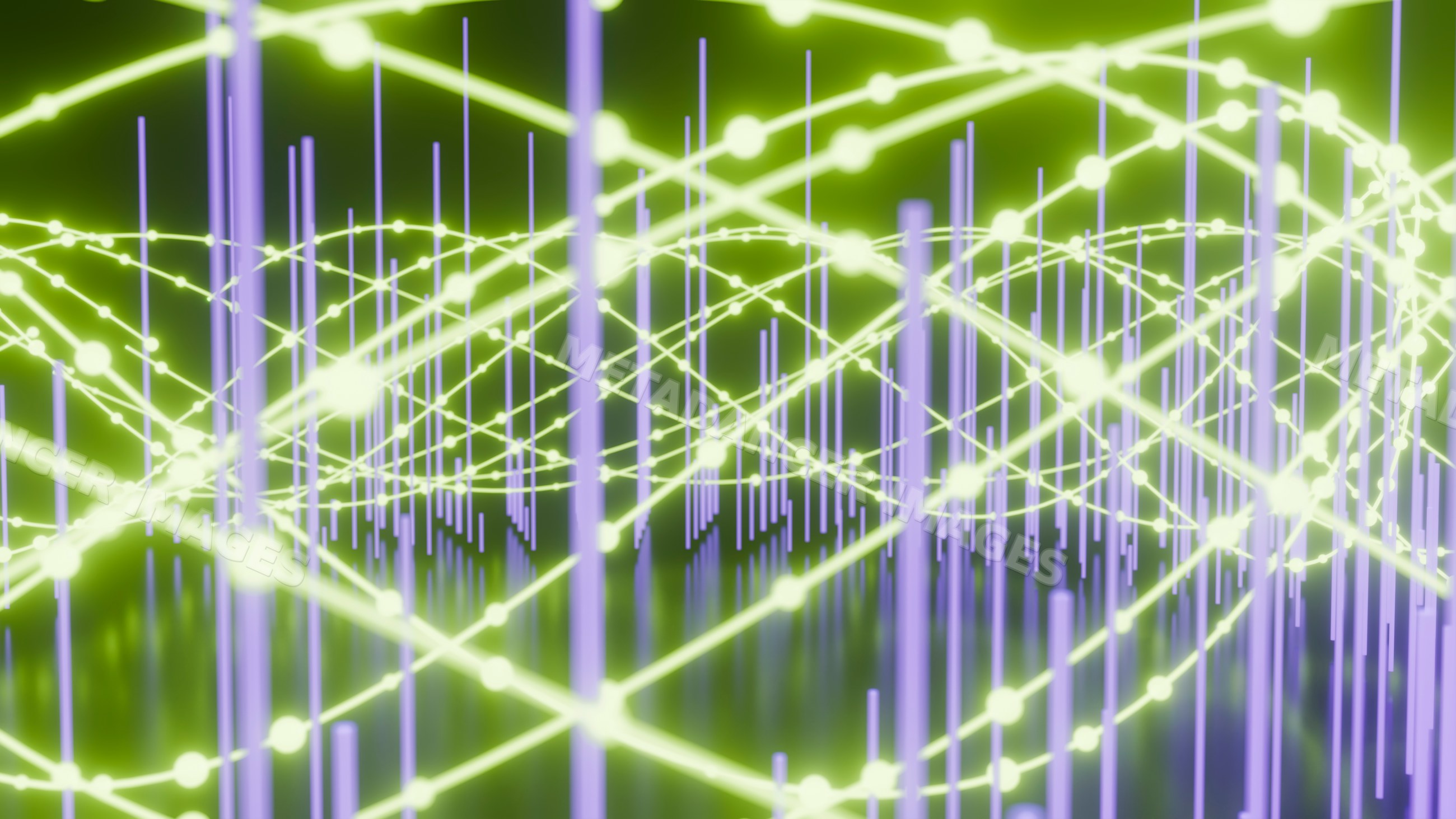 Digital 3d illustration of glowing network with intersecting lines