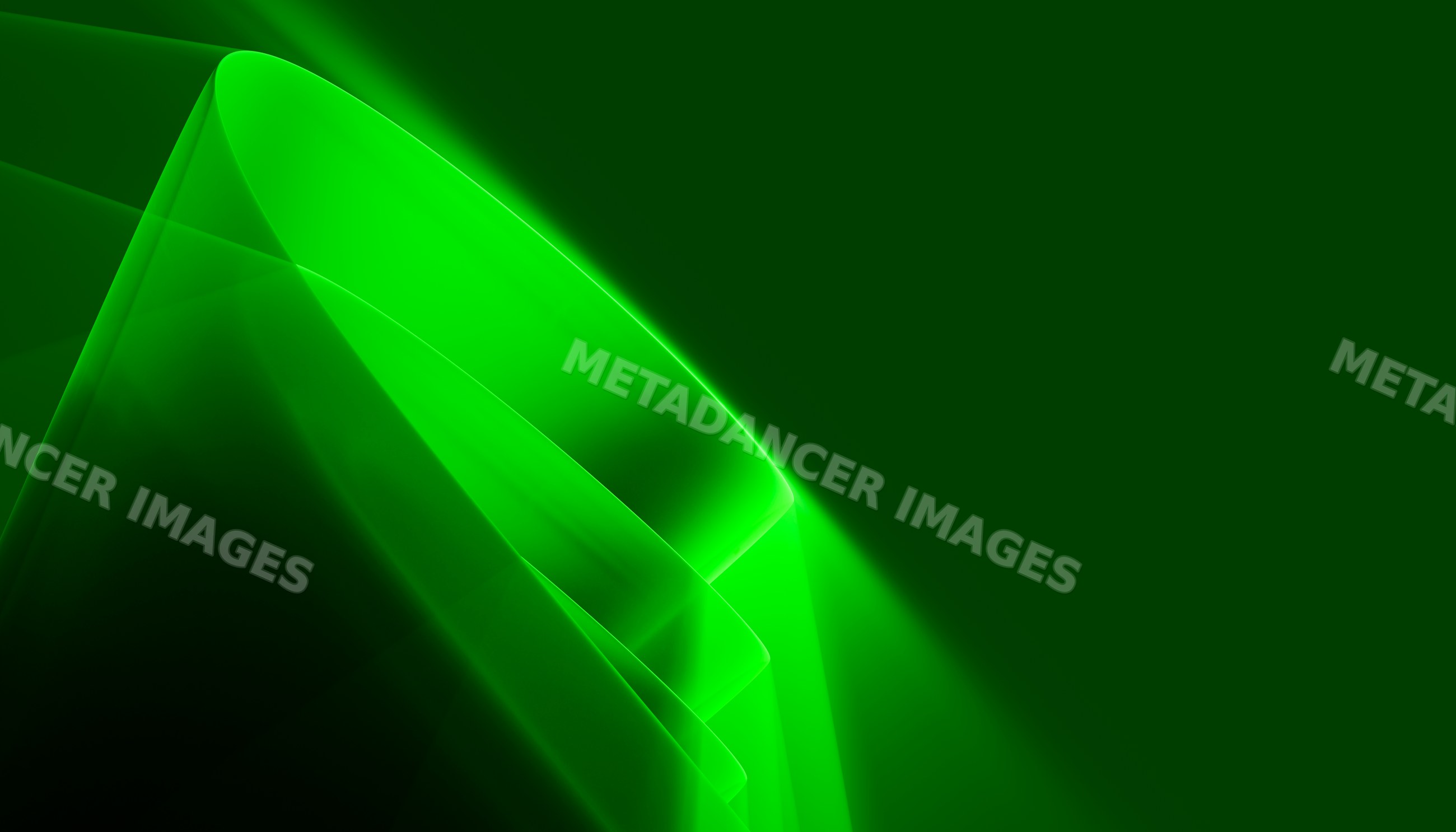 Abstract digital art with glowing green curved lines on dark