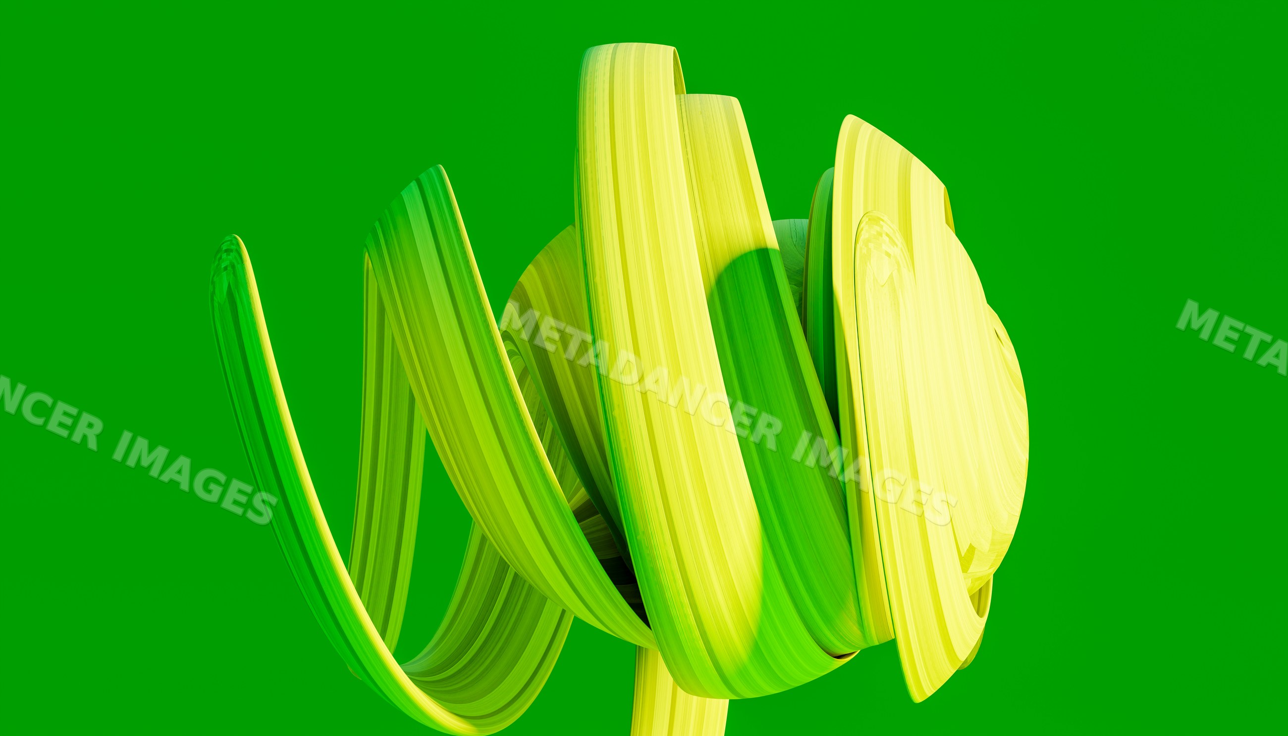 Green and yellow abstract swirl 3d digital art on green background
