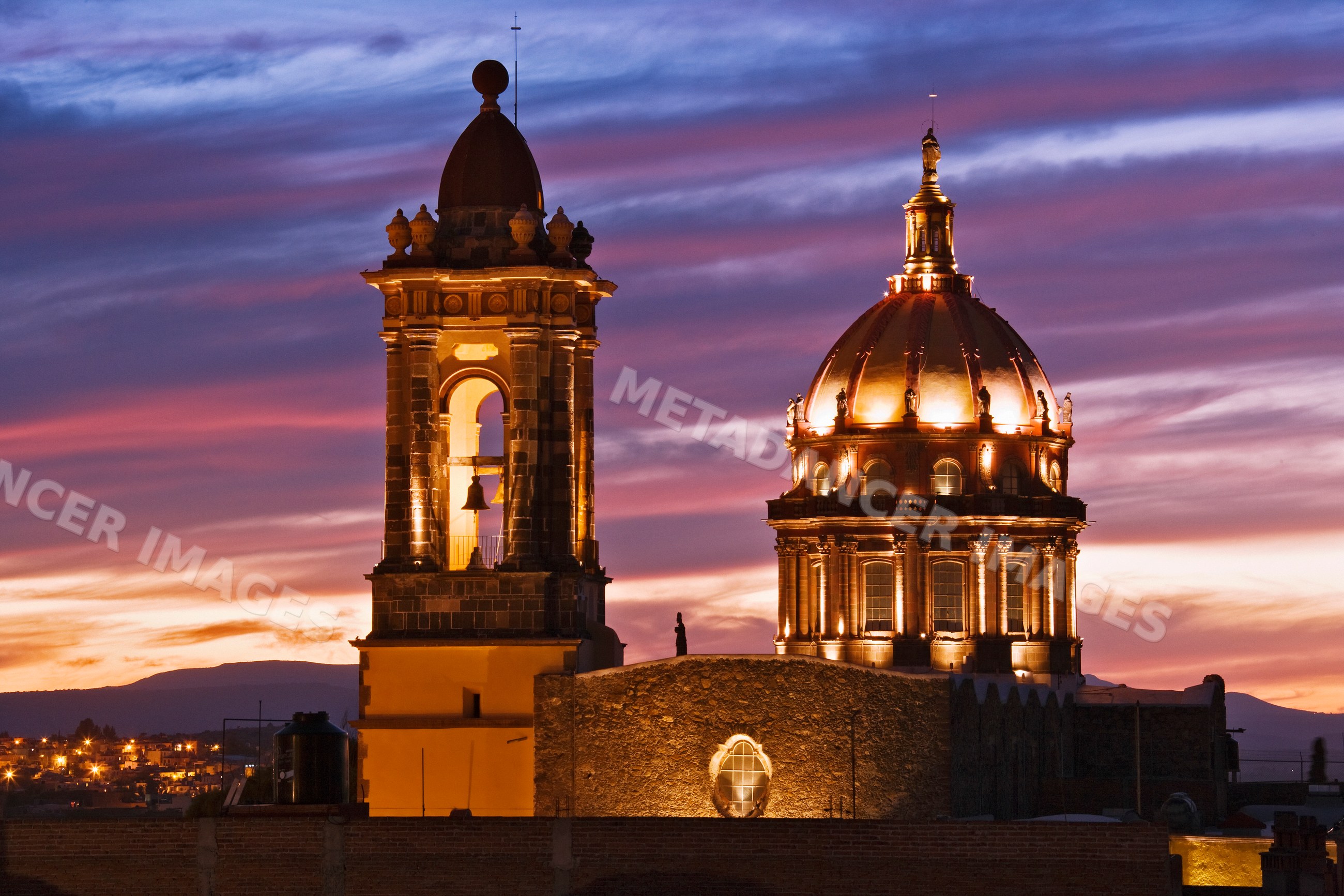 Las monjas monastery illuminated at dusk mexico