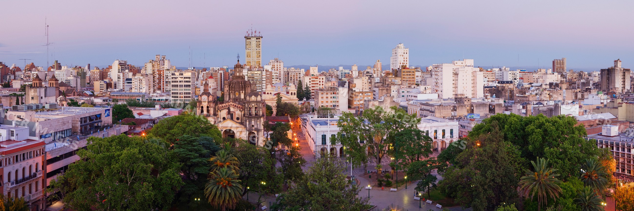 Panoramic view of cordoba cityscape with historic buildings and park