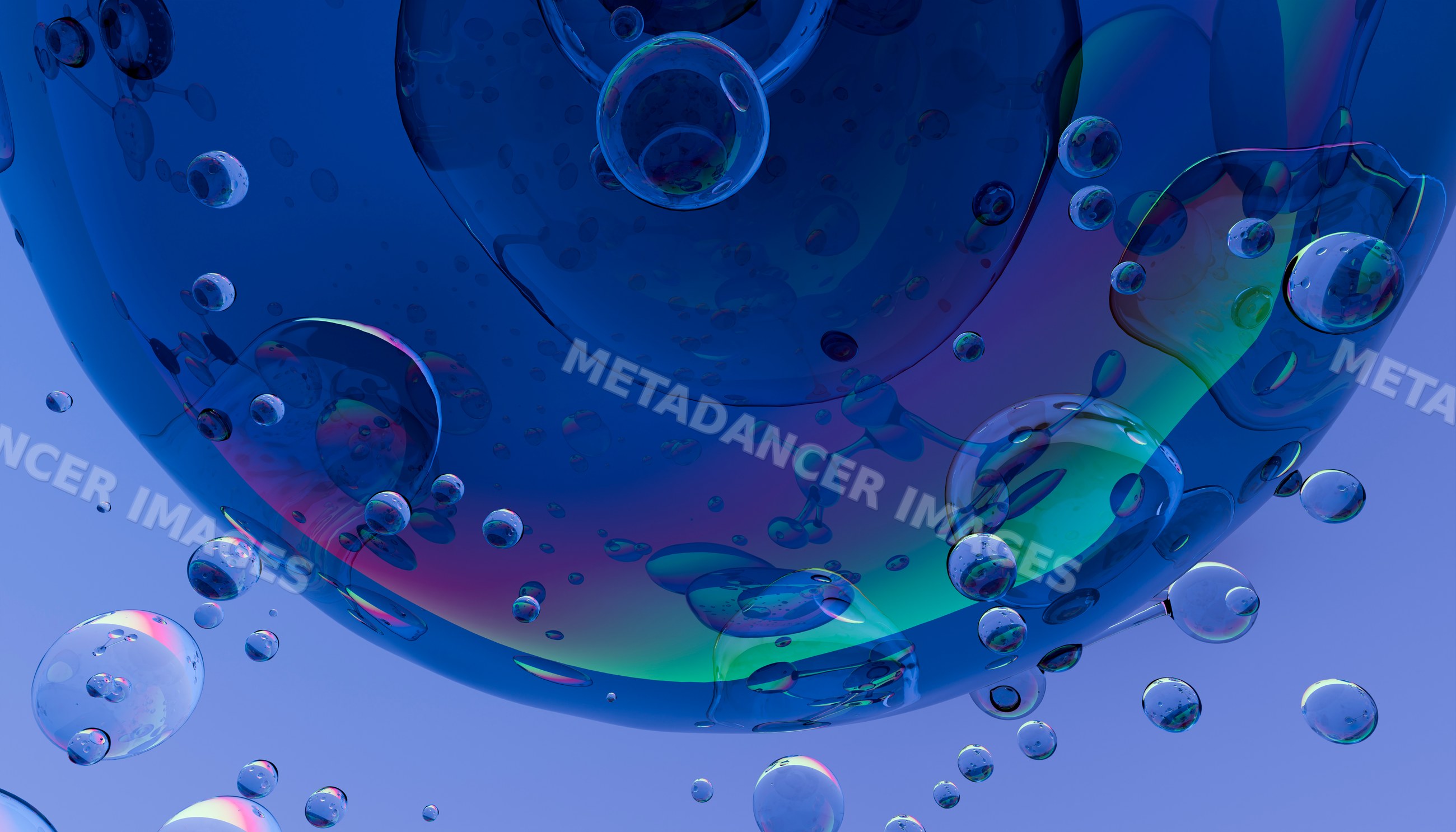 Transparent blue bubbles floating in digital illustration