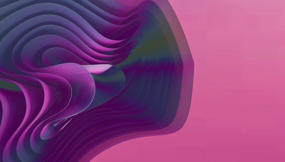 A 3d digital rendering of an abstract organic form with flowing purple