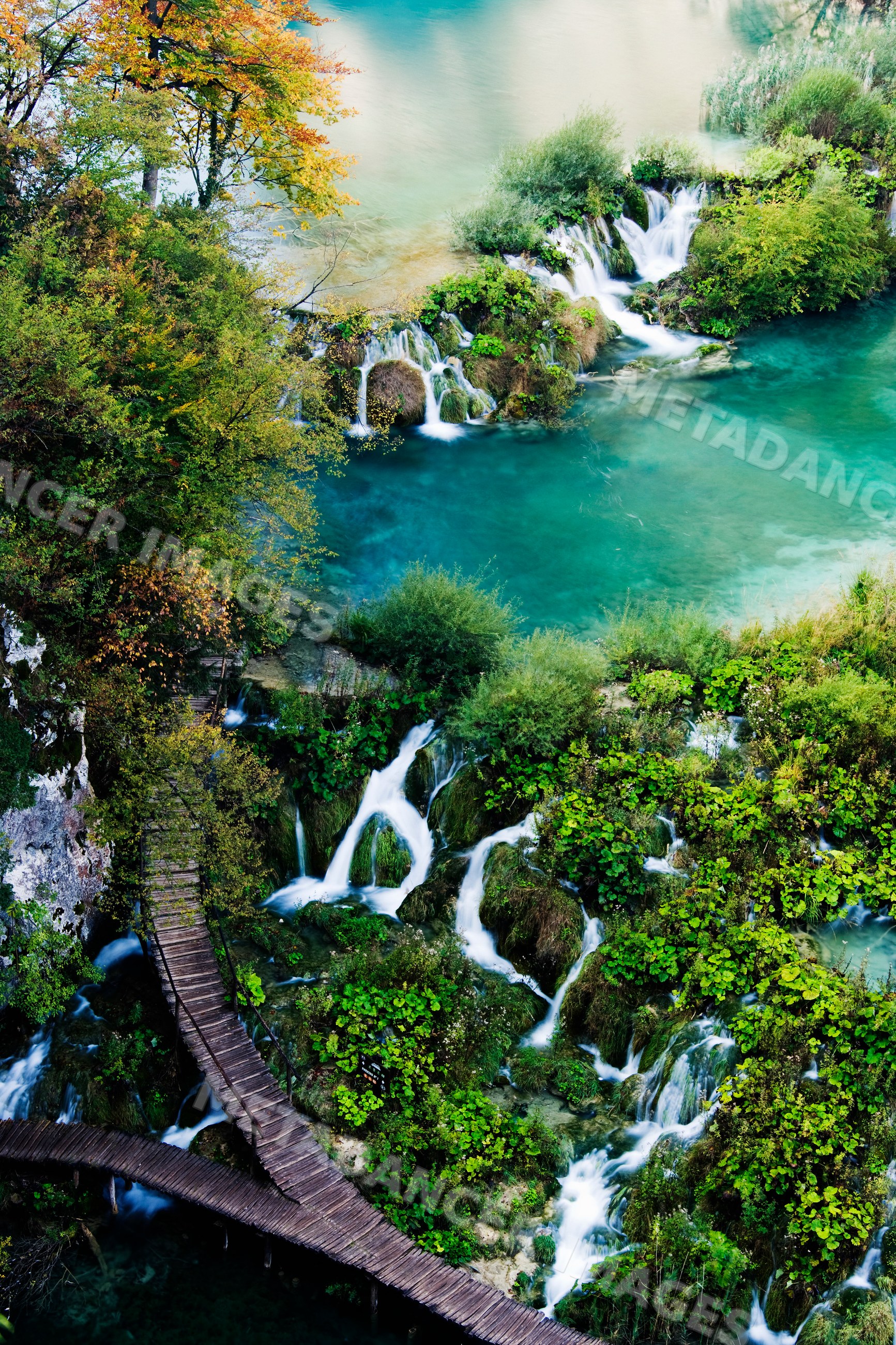 Waterfalls and wooden boardwalk croatia
