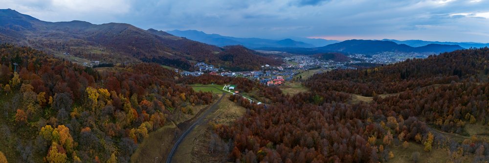 Bakuriani Ski Resort with autumn mountains and forest
