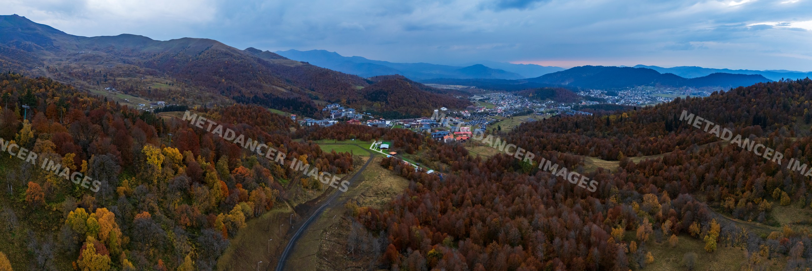 Bakuriani Ski Resort with autumn mountains and forest