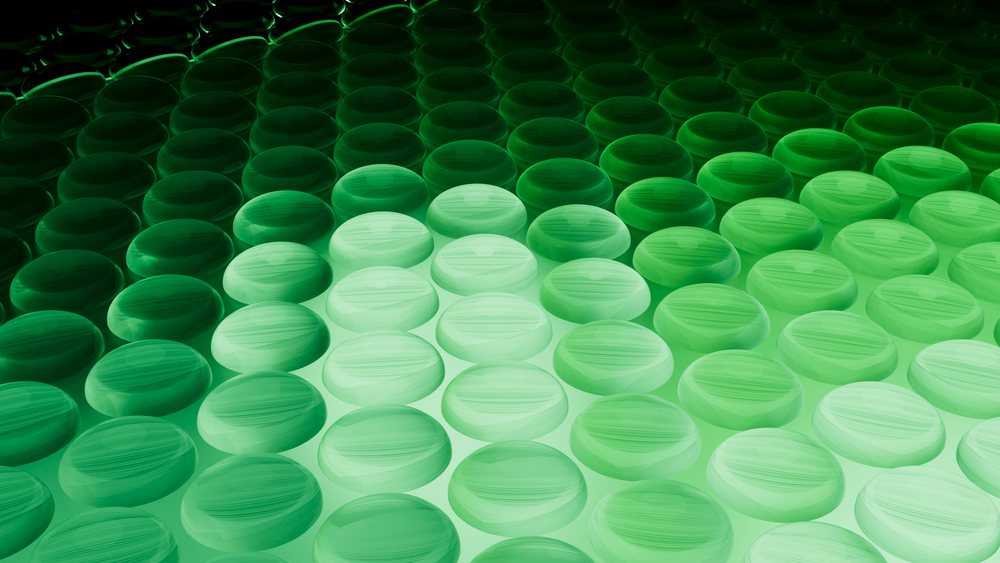 Abstract green spheres in a 3d digital illustration with gradient