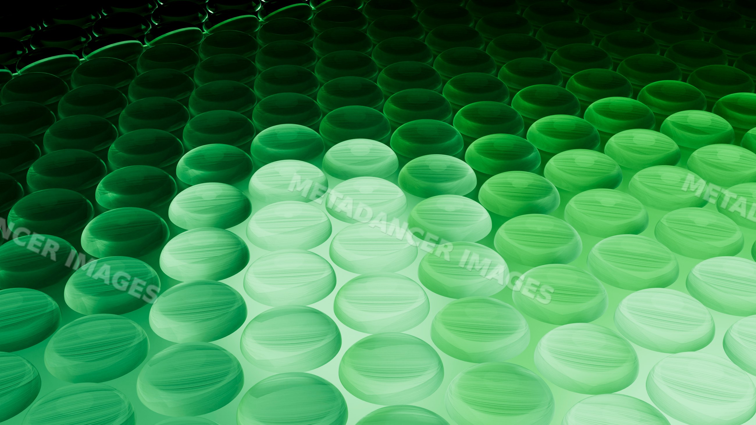 Abstract green spheres in a 3d digital illustration with gradient