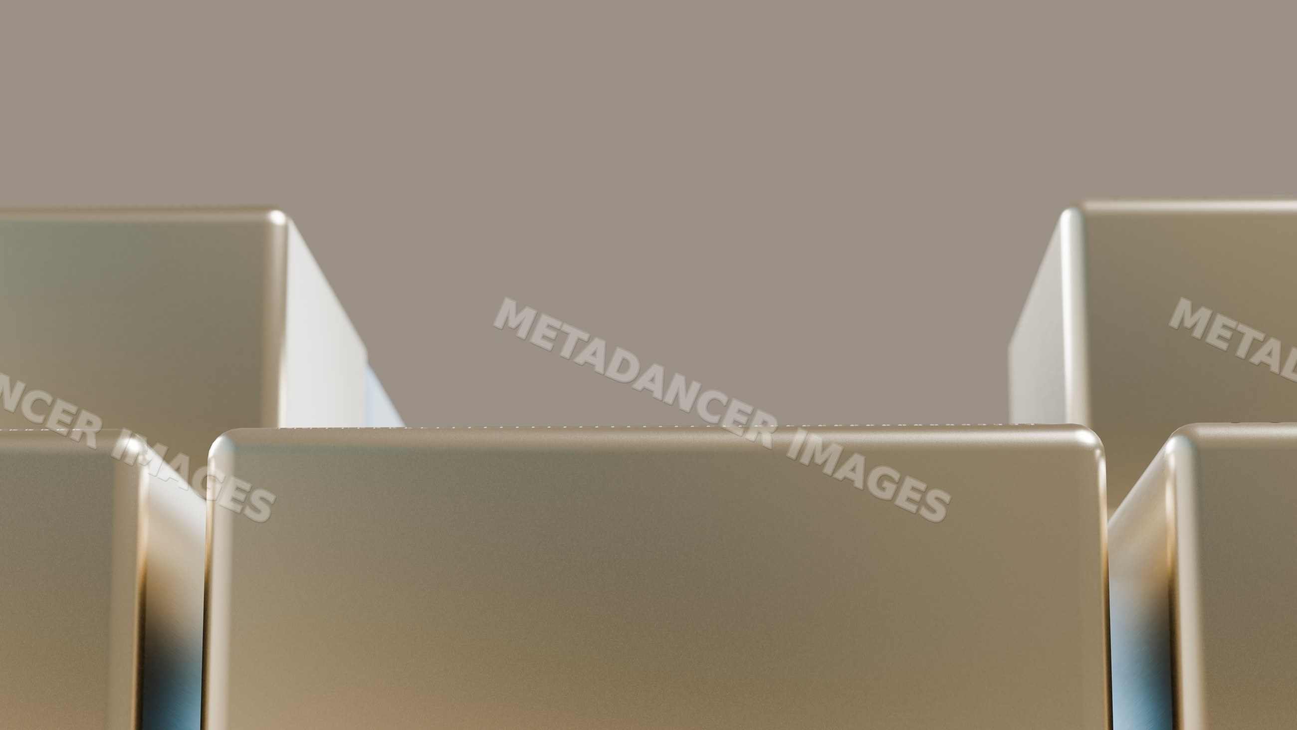 Stacked metallic golden cubes with smooth surfaces