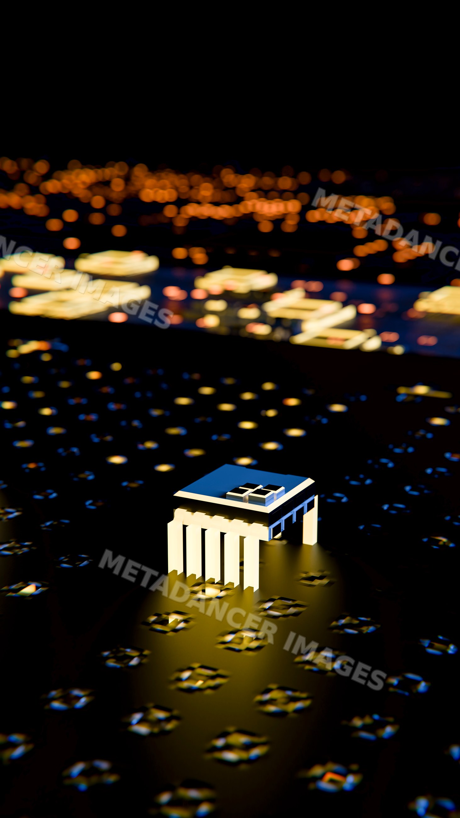 Small white modern building model illuminated