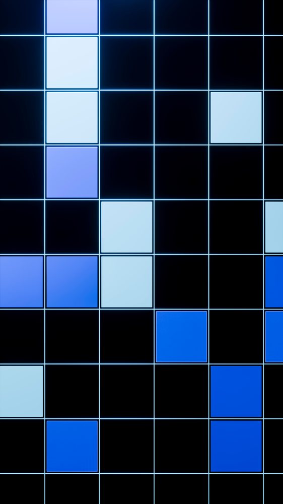 Abstract digital art of glowing blue squares in grid pattern