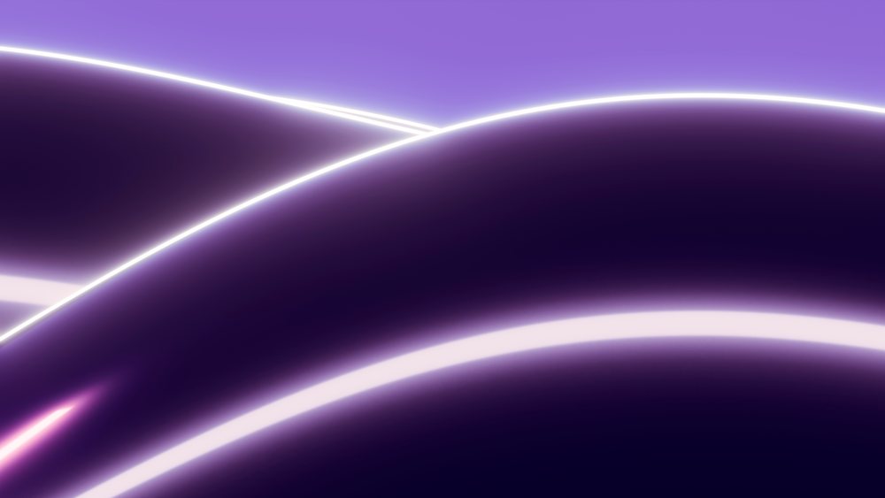 Glowing abstract purple curves and neon light waves in digital art
