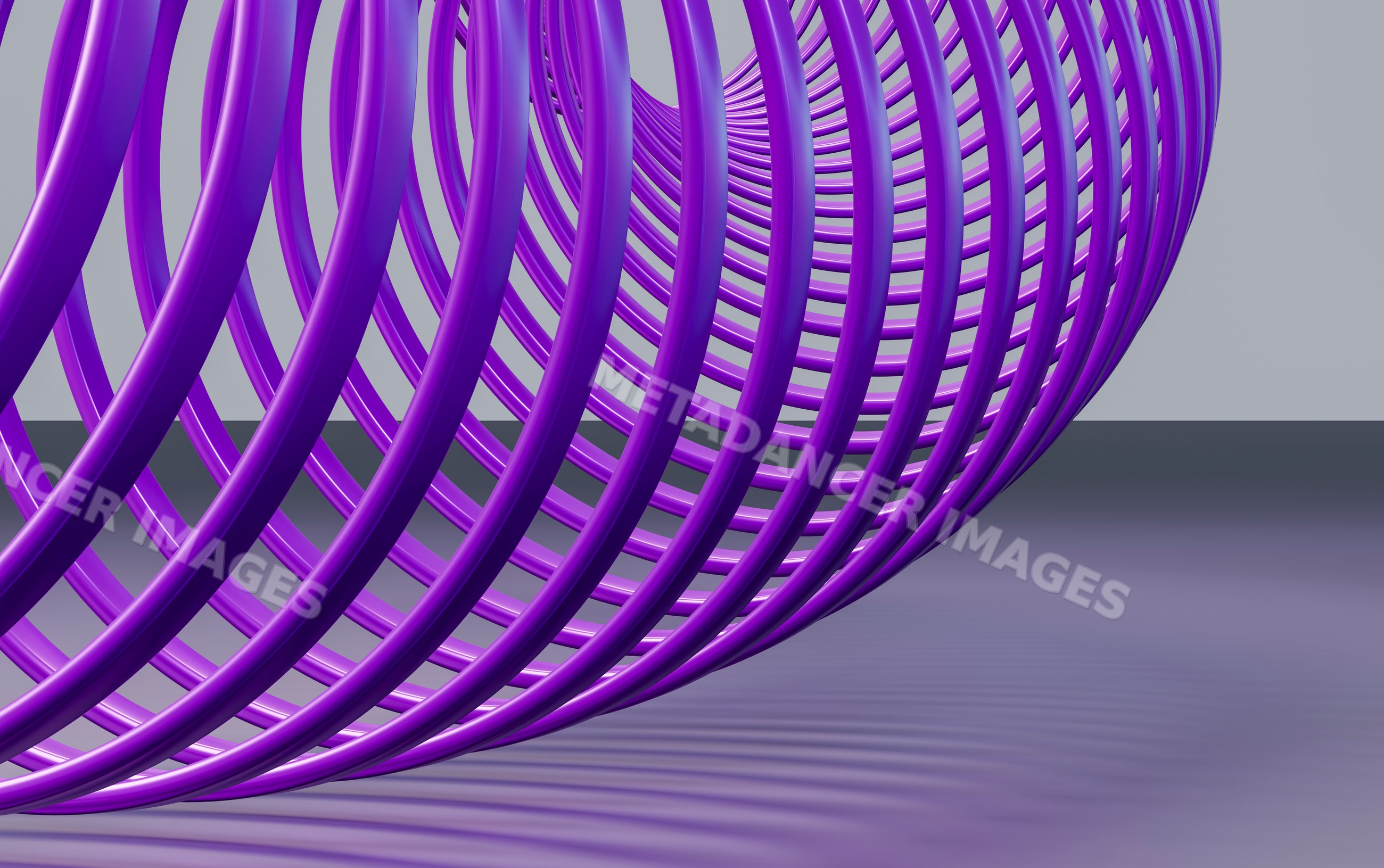 Purple 3d rendered spiral rings forming abstract geometric pattern